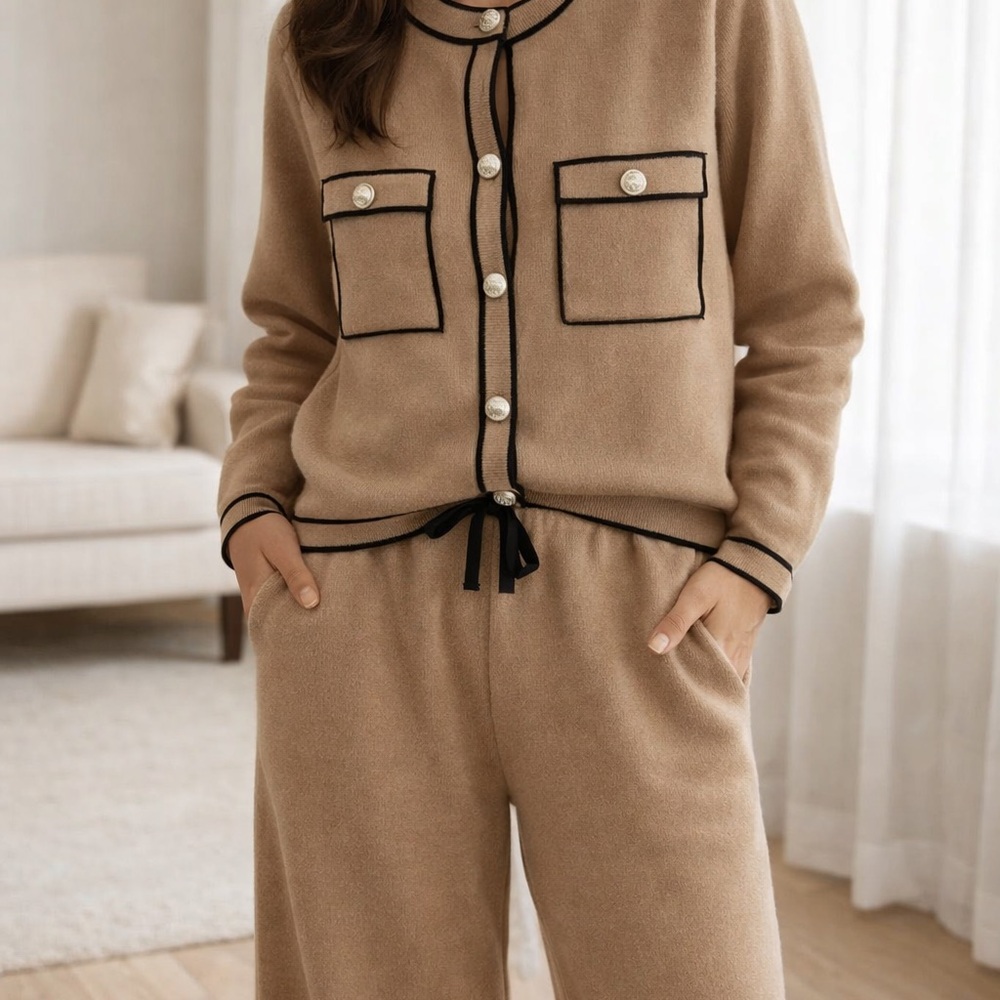 Beige Knit Lounge Set | Chic & Cozy Matching Set